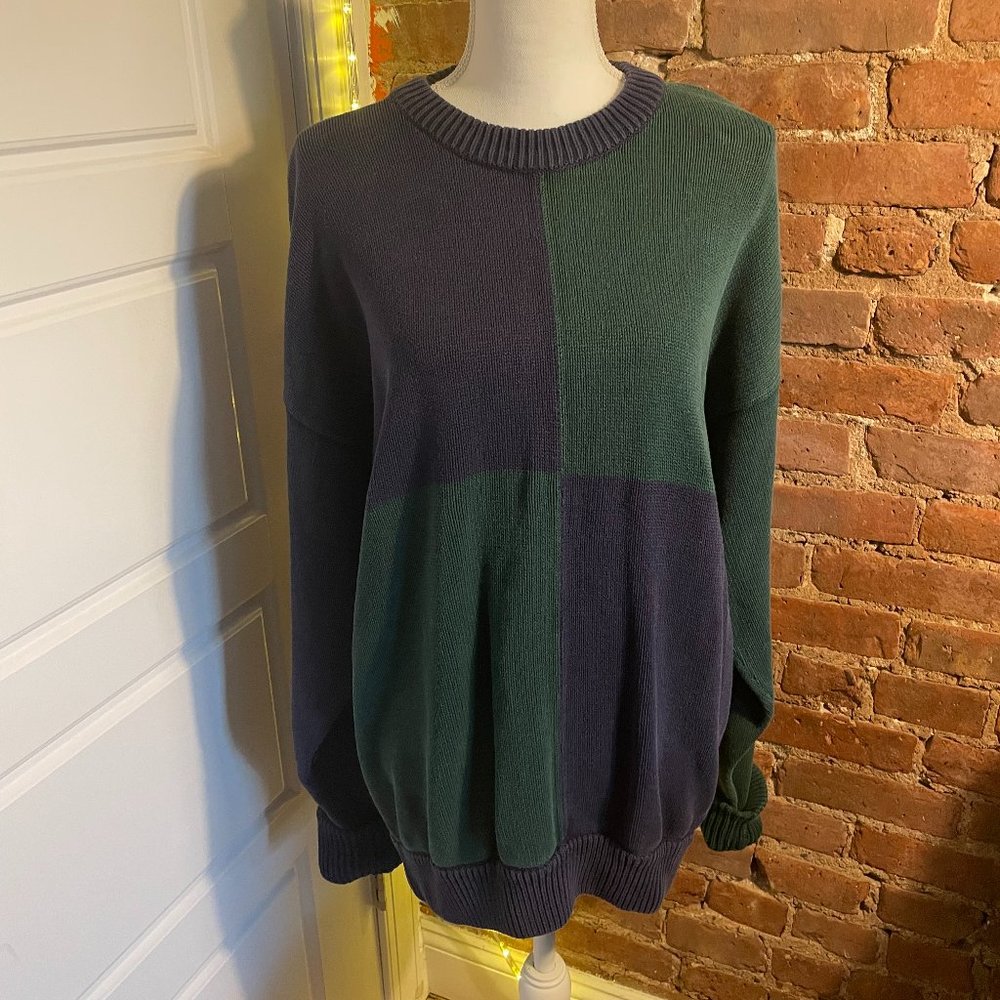 Jansport Green and Navy Colorblock Crewneck Sweater